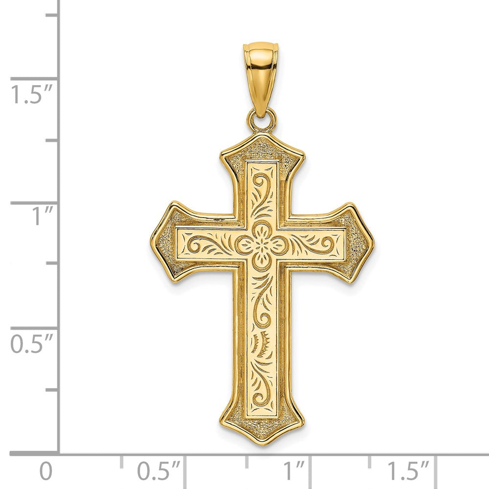 14k Yellow Gold 2-D Filigree Center Block Cross Charm