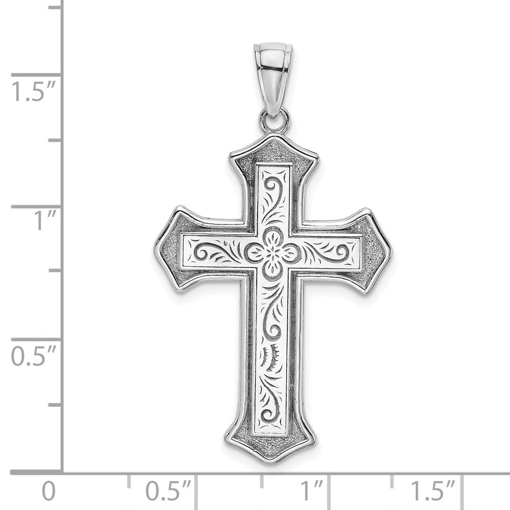 14k White Gold 2-D Filigree Center Block Cross Charm