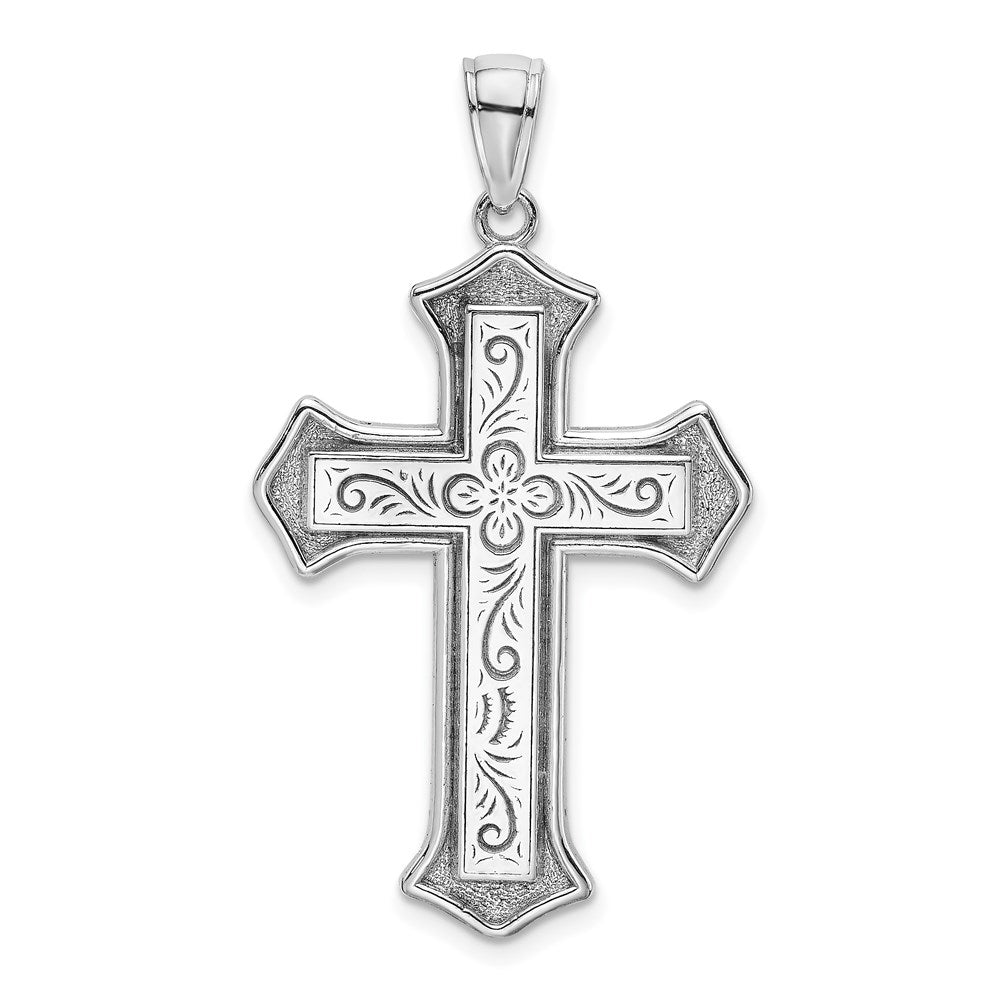 14k White Gold 2-D Filigree Center Block Cross Charm