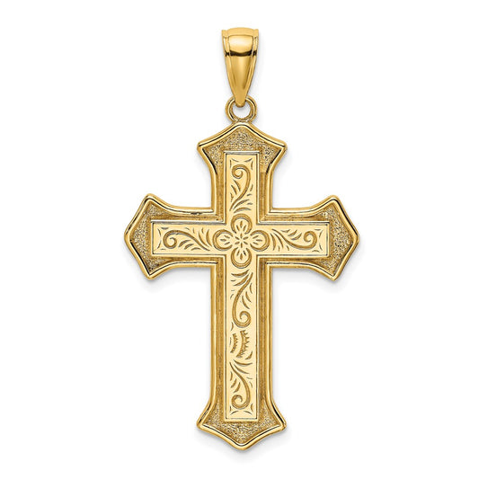 14k Yellow Gold 2-D Filigree Center Block Cross Charm