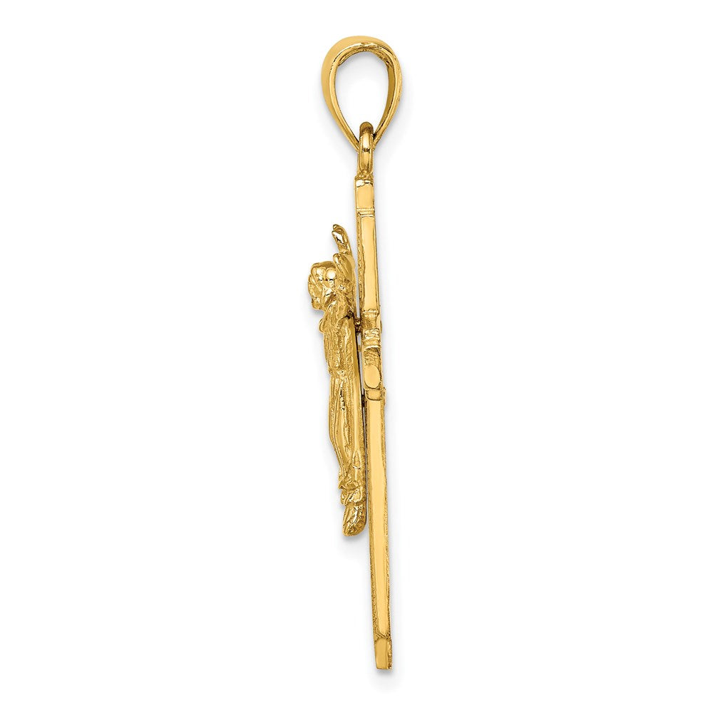 14k Yellow Gold Polished w/ Beaded Edge Crucifix Charm