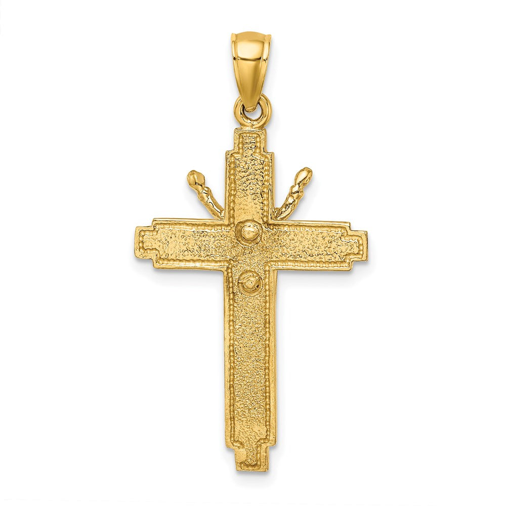 14k Yellow Gold Polished w/ Beaded Edge Crucifix Charm