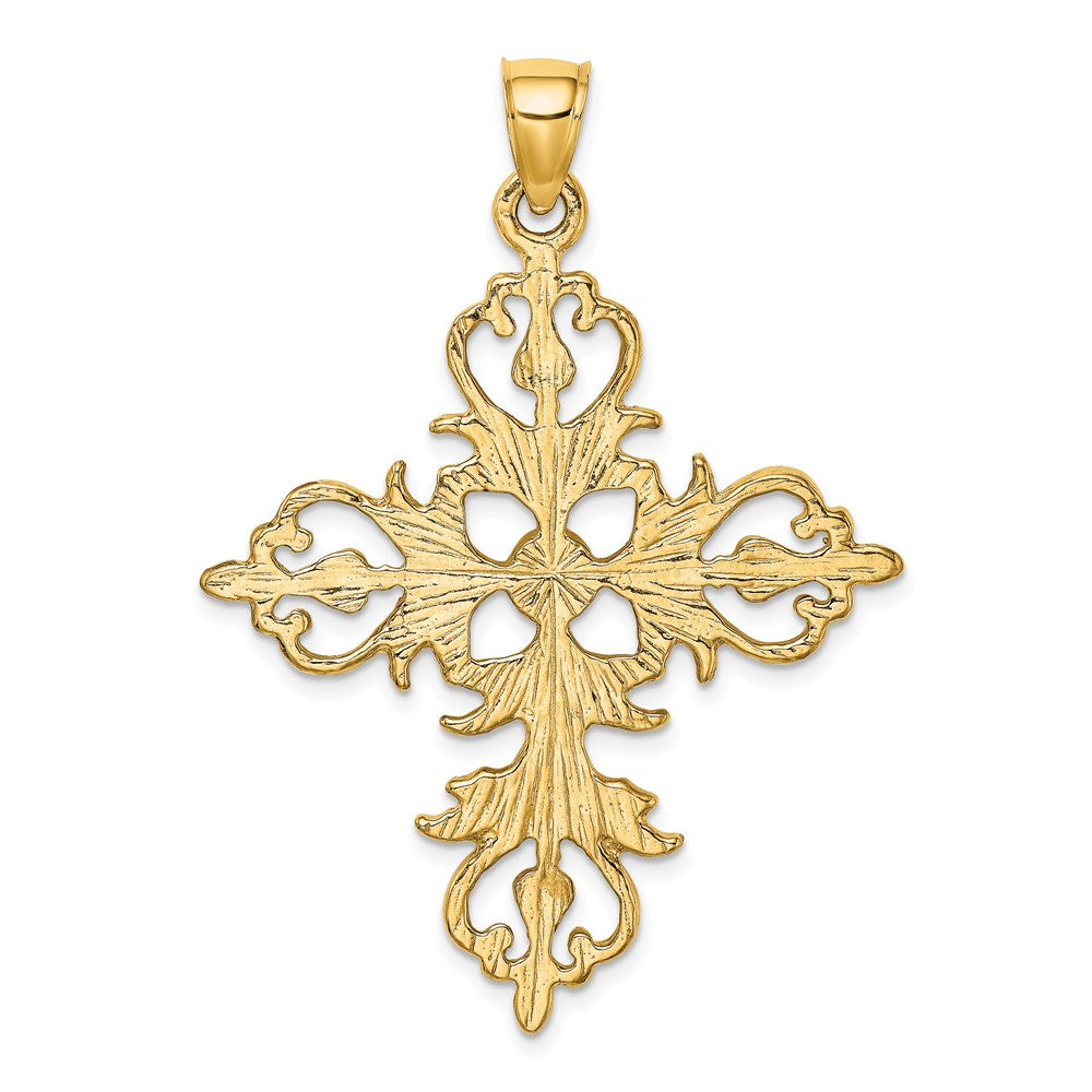 14k Yellow Gold Large Cross With Fleur-De-Lis Tips Charm