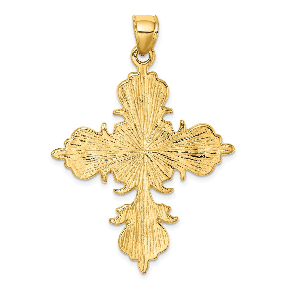 14k Yellow Gold Large Cross w/ Fleur-De-Lis Tips Solid Back Charm