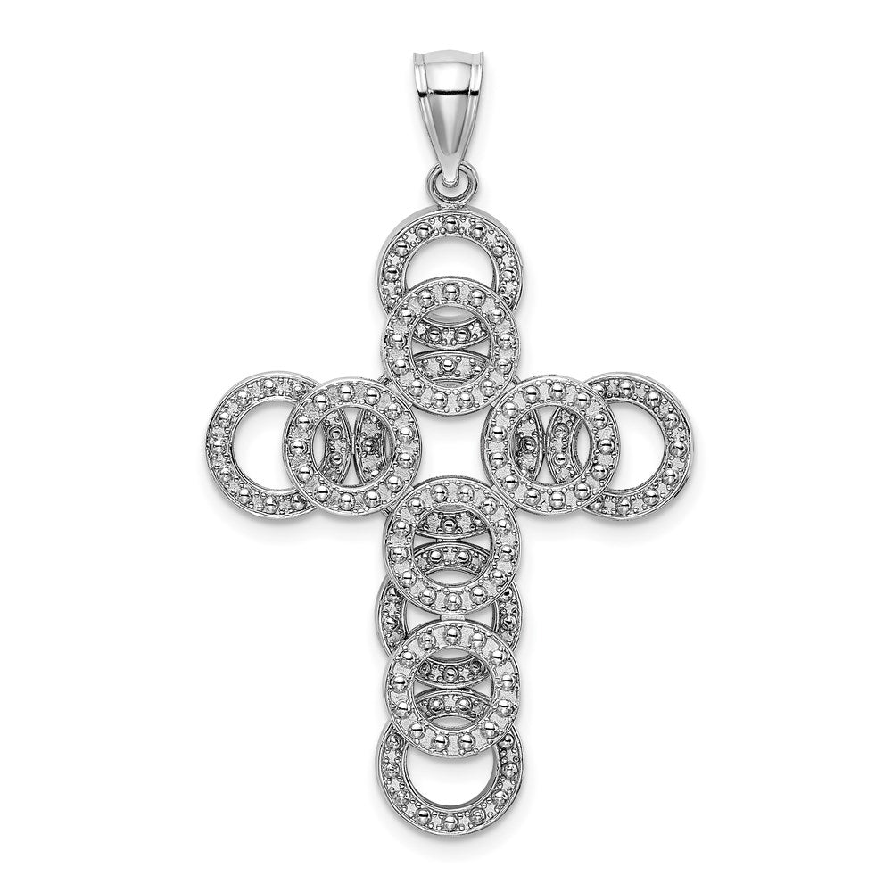 14k White Gold 2-D Circular Infinity Illusion Cross Charm