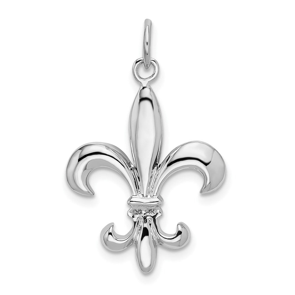 14k White Gold Solid Polished 3-D Fleur de Lis Charm