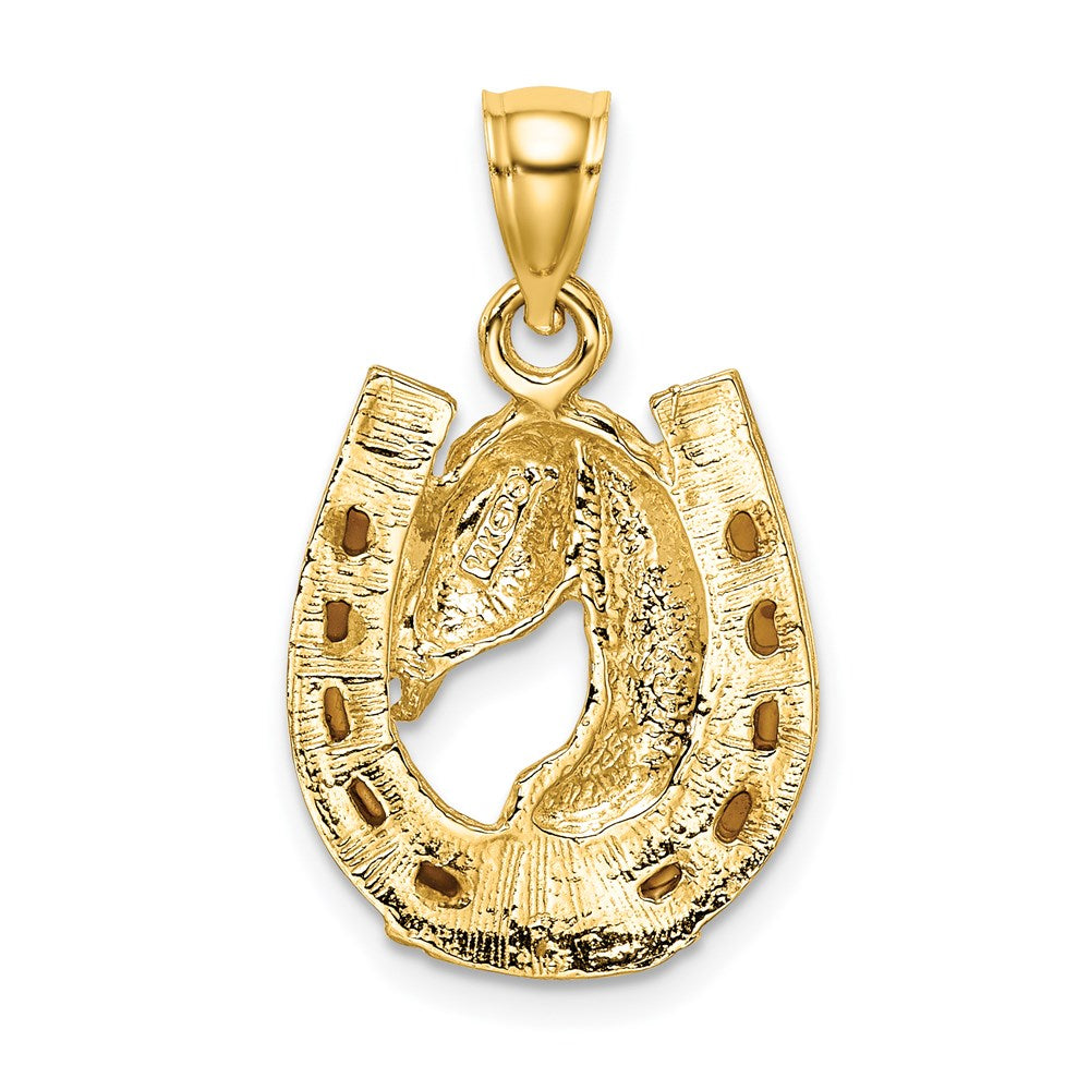 14k Yellow Gold Horse Head In Horseshoe w/ Enameled Charm