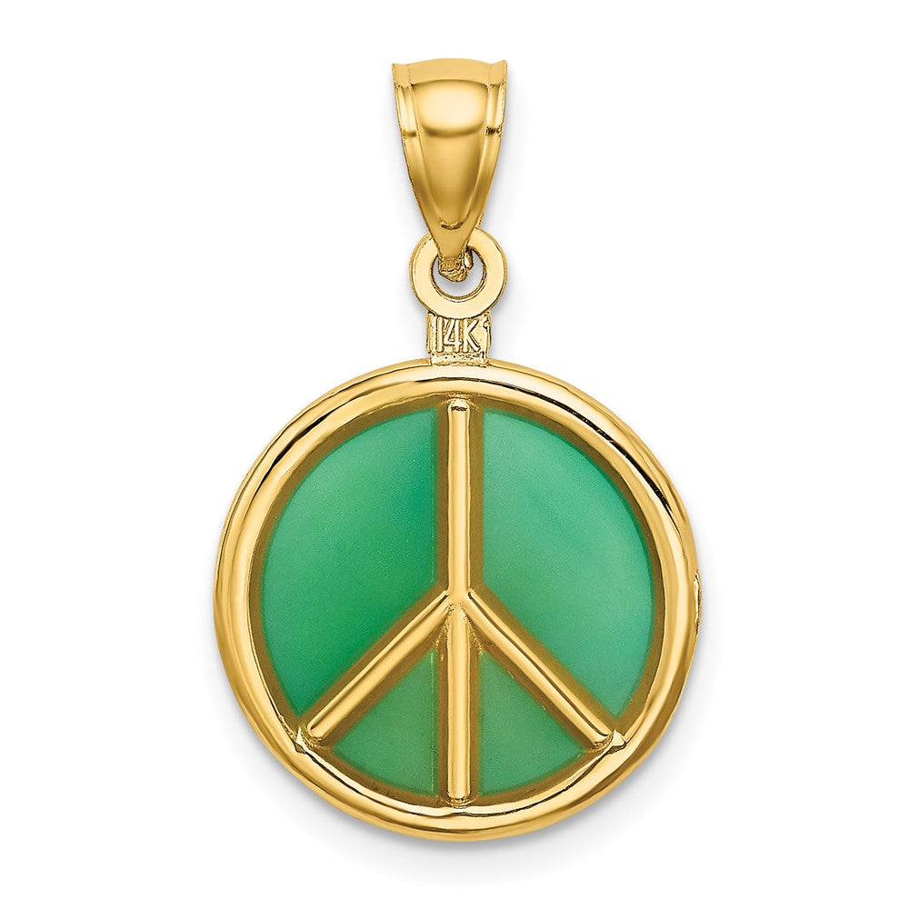 14k Yellow Gold 3-D Green Enameled Peace Symbol Charm