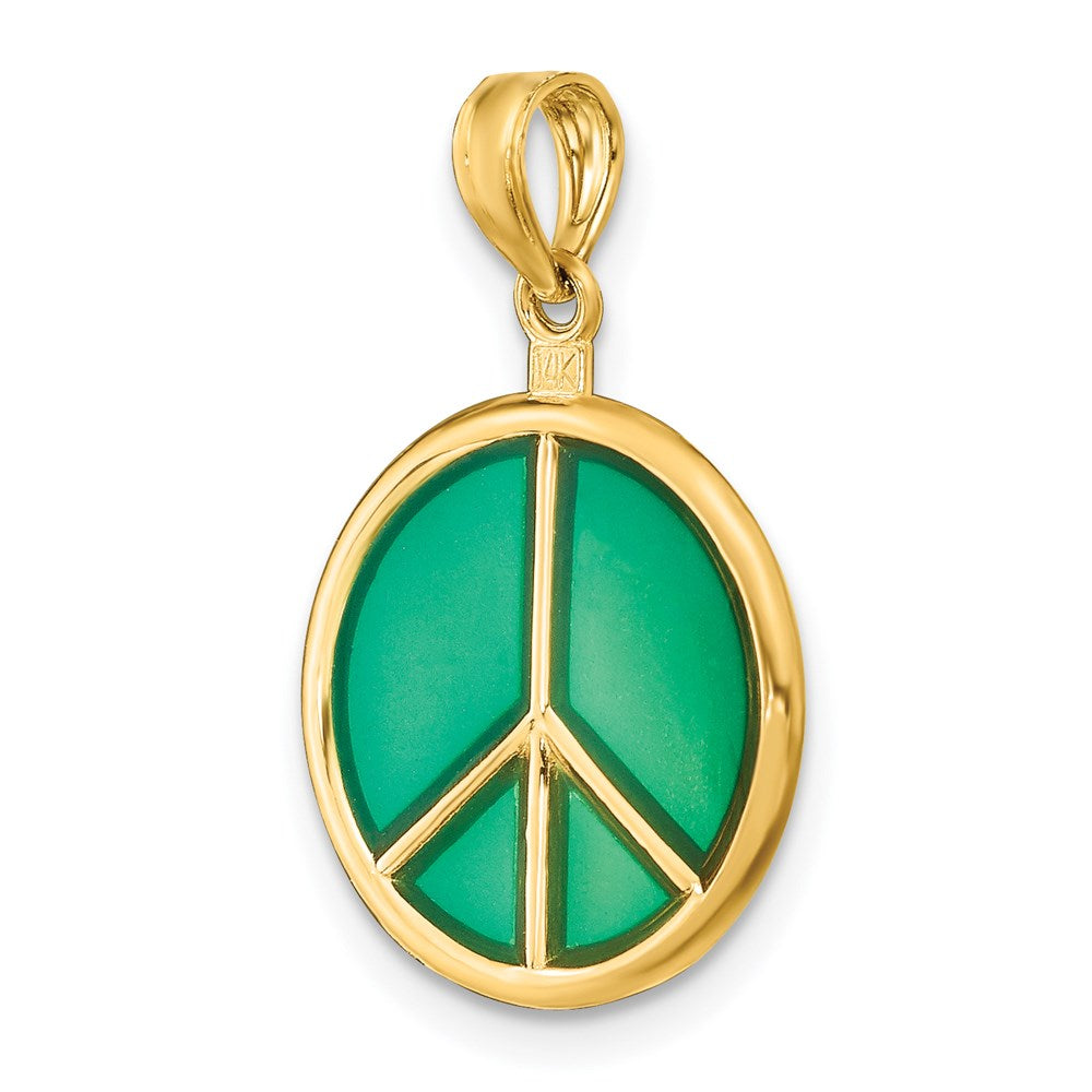 14k Yellow Gold 3-D Green Enameled Peace Symbol Charm