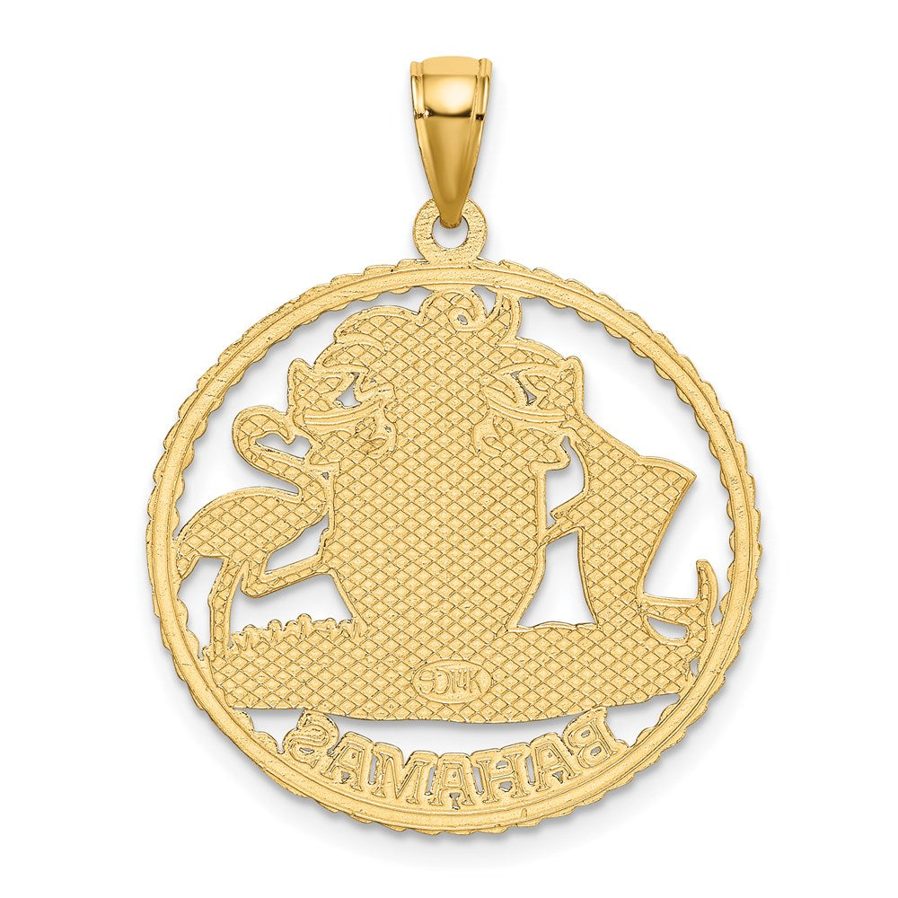 14k Yellow Gold BAHAMAS Crest In Textured Frame Charm