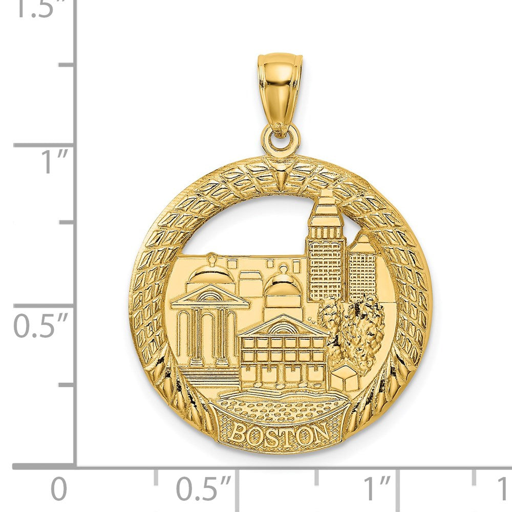 14k Yellow Gold BOSTON Town Scene Round Charm