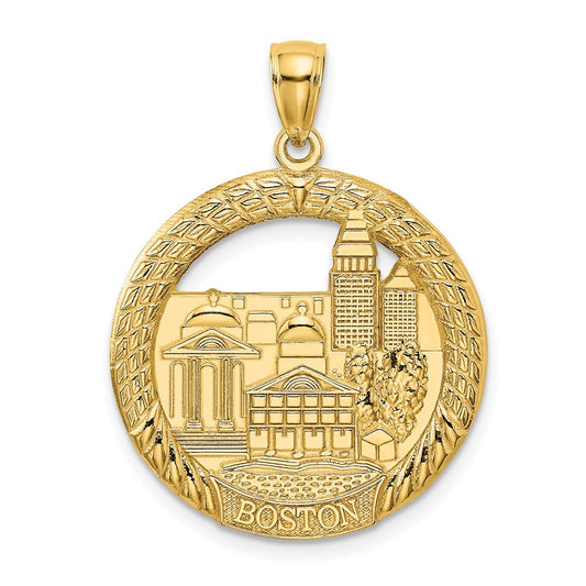 14k Yellow Gold BOSTON Town Scene Round Charm