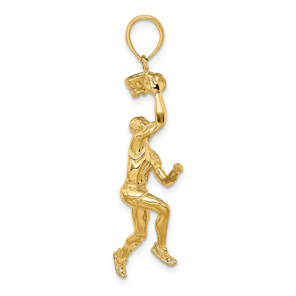 14k Yellow Gold 3-D Basketball Player w/Ball and Partial Hoop Charm