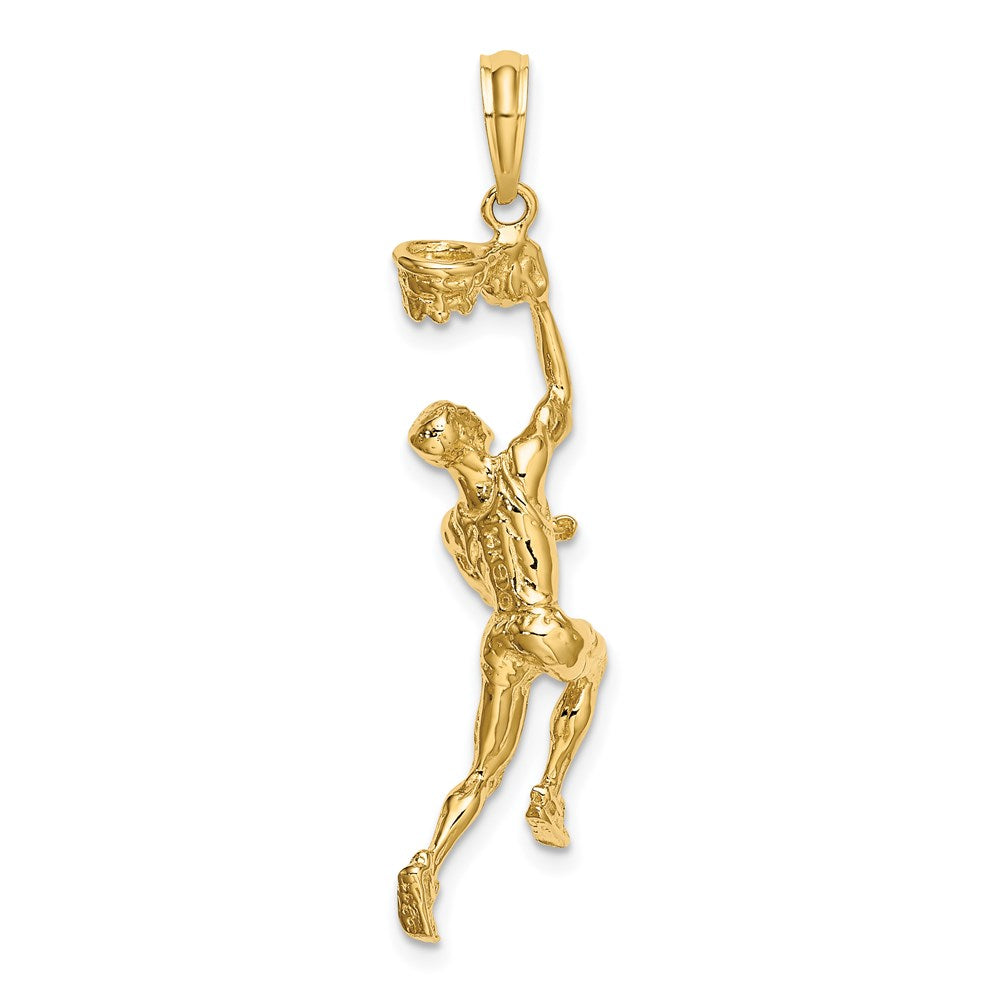 14k Yellow Gold 3-D Basketball Player w/Ball and Partial Hoop Charm