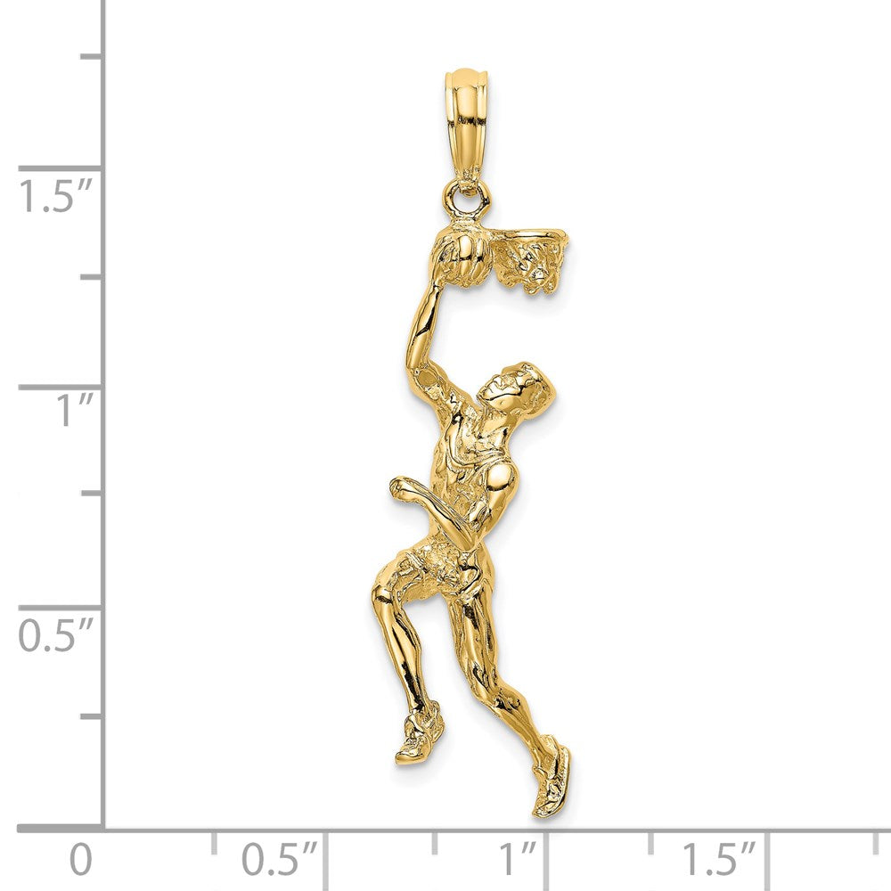 14k Yellow Gold 3-D Basketball Player w/Ball and Partial Hoop Charm