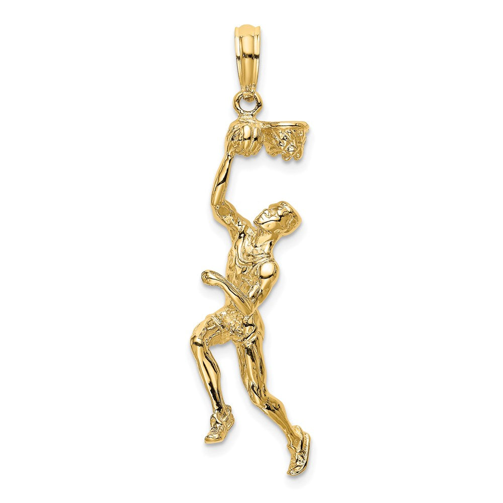 14k Yellow Gold 3-D Basketball Player w/Ball and Partial Hoop Charm