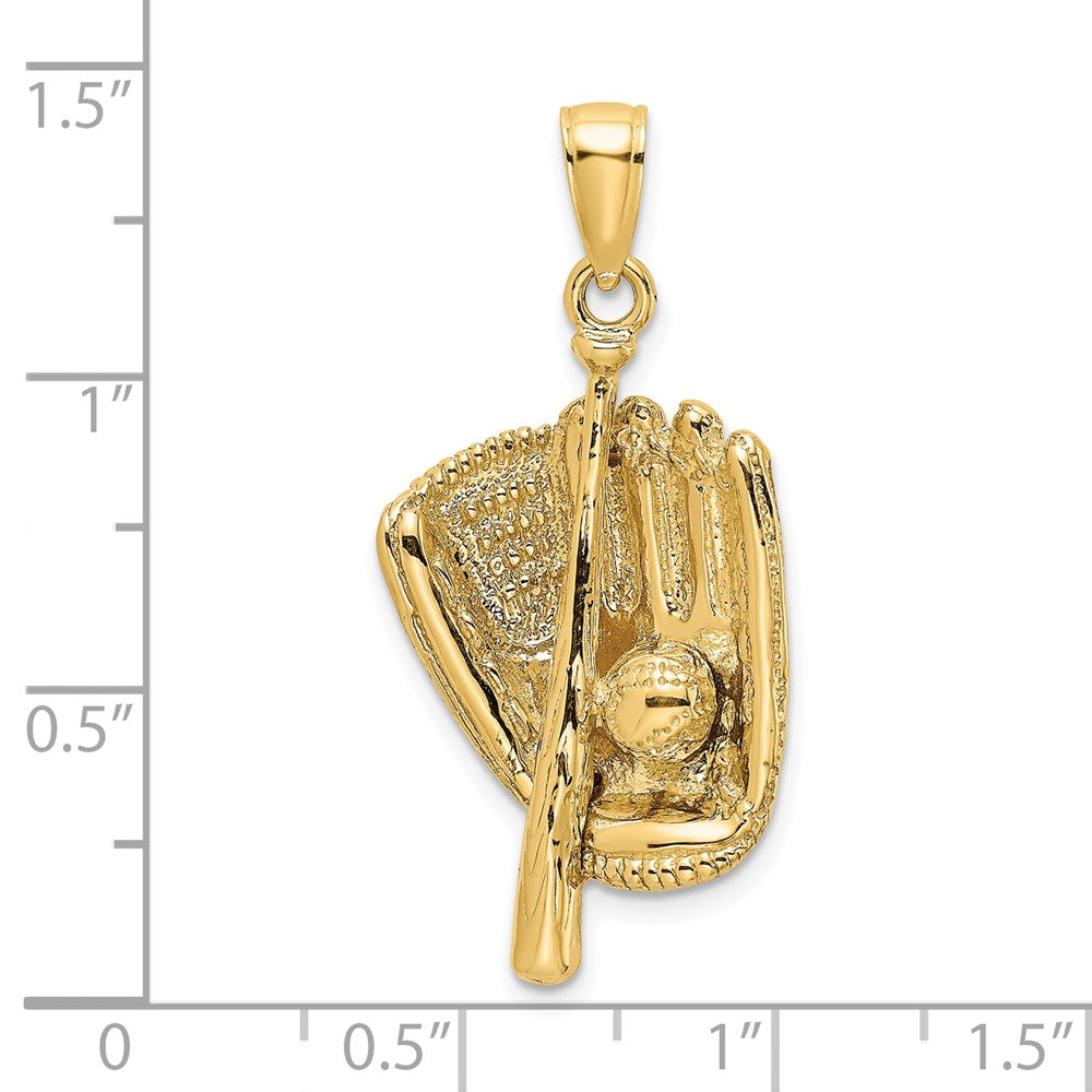 14k Yellow Gold 3-D Baseball Glove Bat and Ball Charm