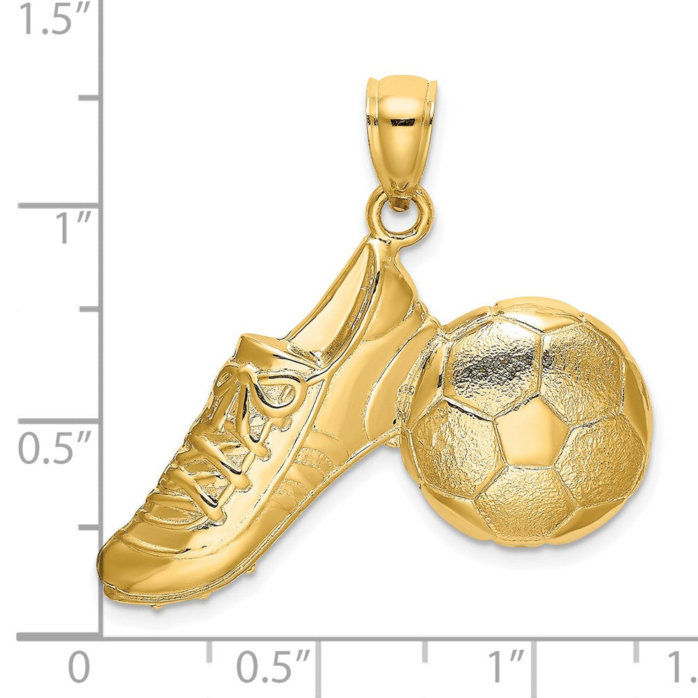 14k Yellow Gold 2-D Polished Soccer Ball and Shoe Charm