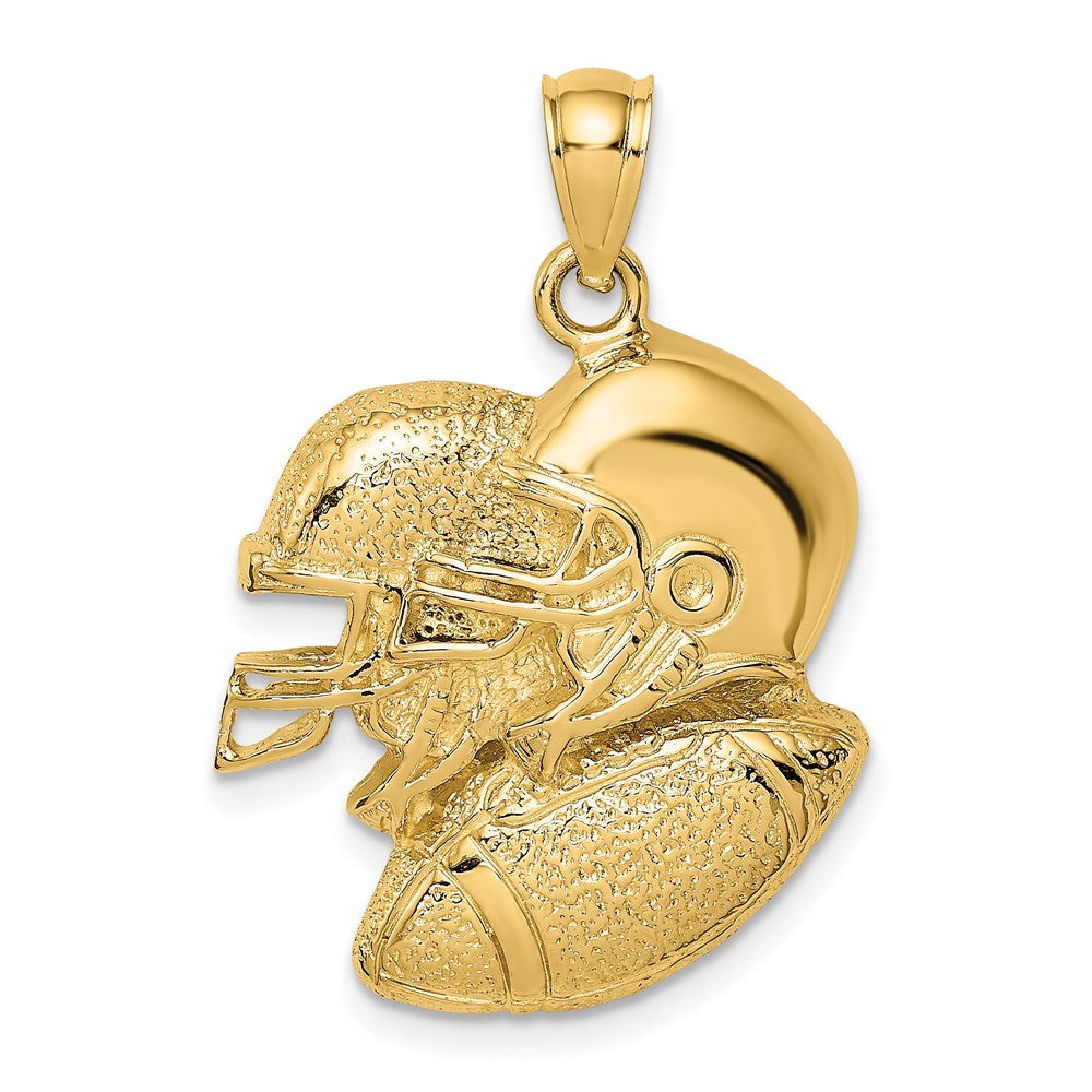 14k Yellow Gold 2-D Double Football Helmets and Ball Charm