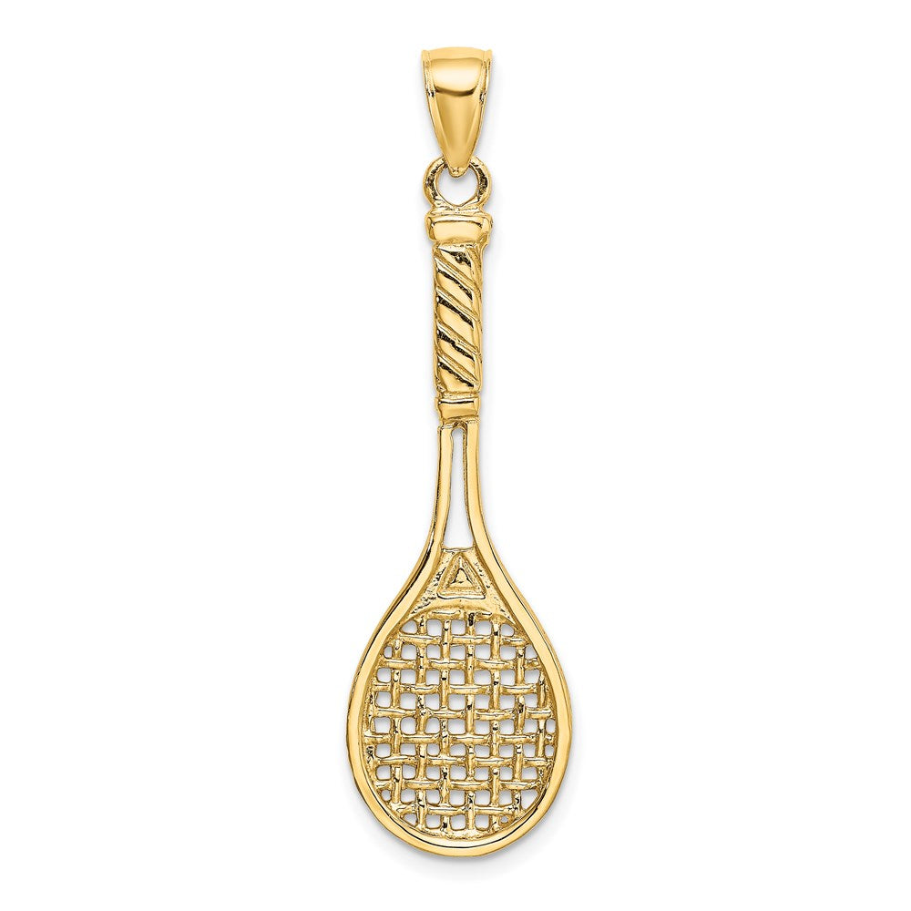 14k Yellow Gold 3-D Polished Tennis Racquet Charm