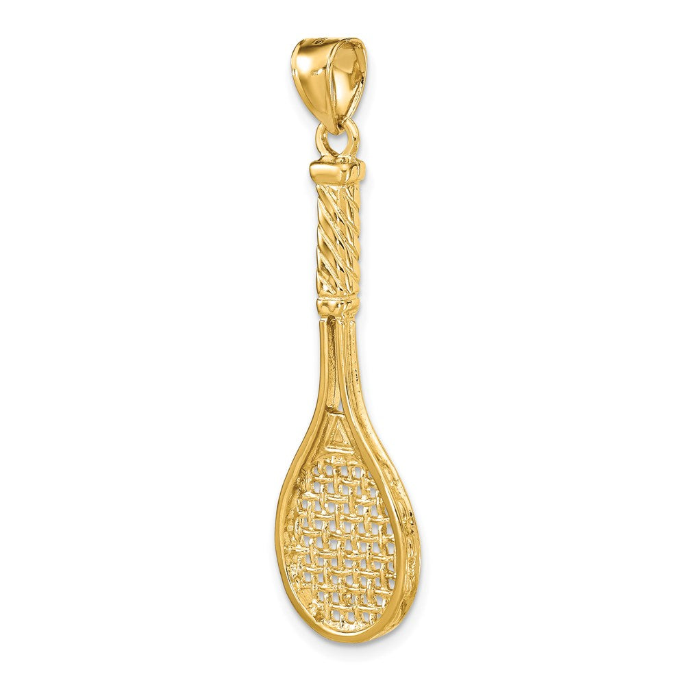 14k Yellow Gold 3-D Polished Tennis Racquet Charm