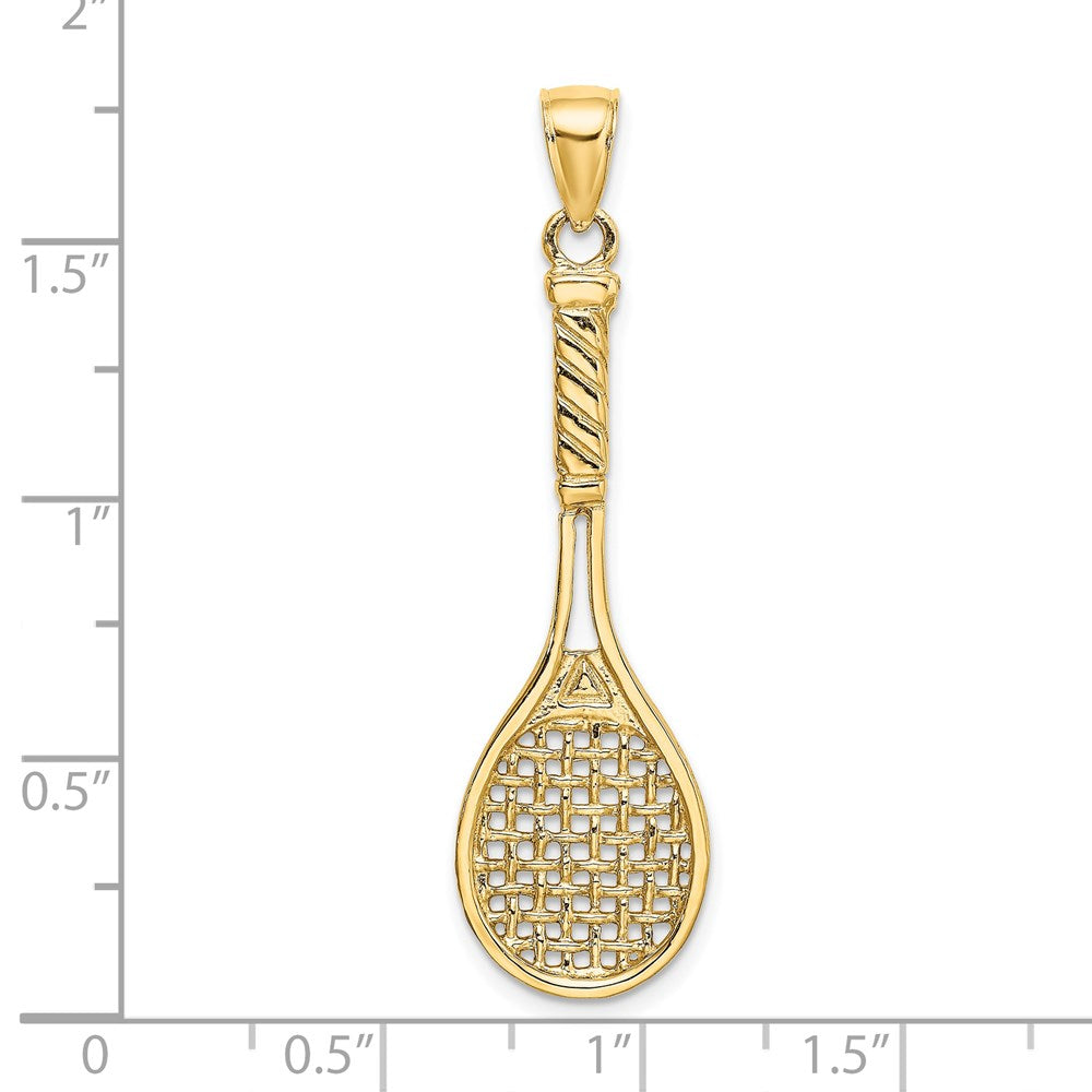 14k Yellow Gold 3-D Polished Tennis Racquet Charm