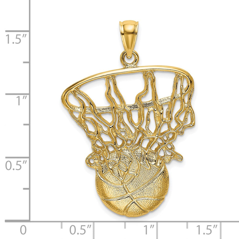 14k Yellow Gold Swoosh Basketball and Net Charm