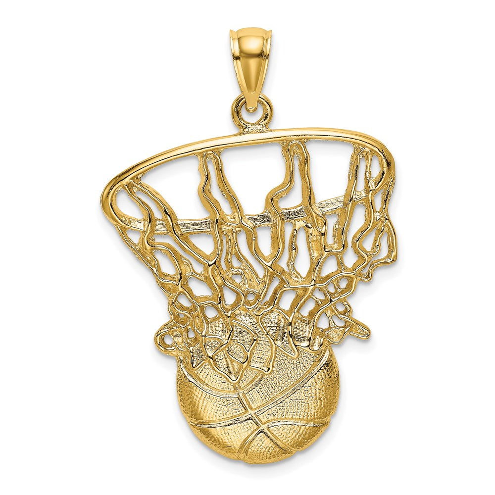 14k Yellow Gold Swoosh Basketball and Net Charm