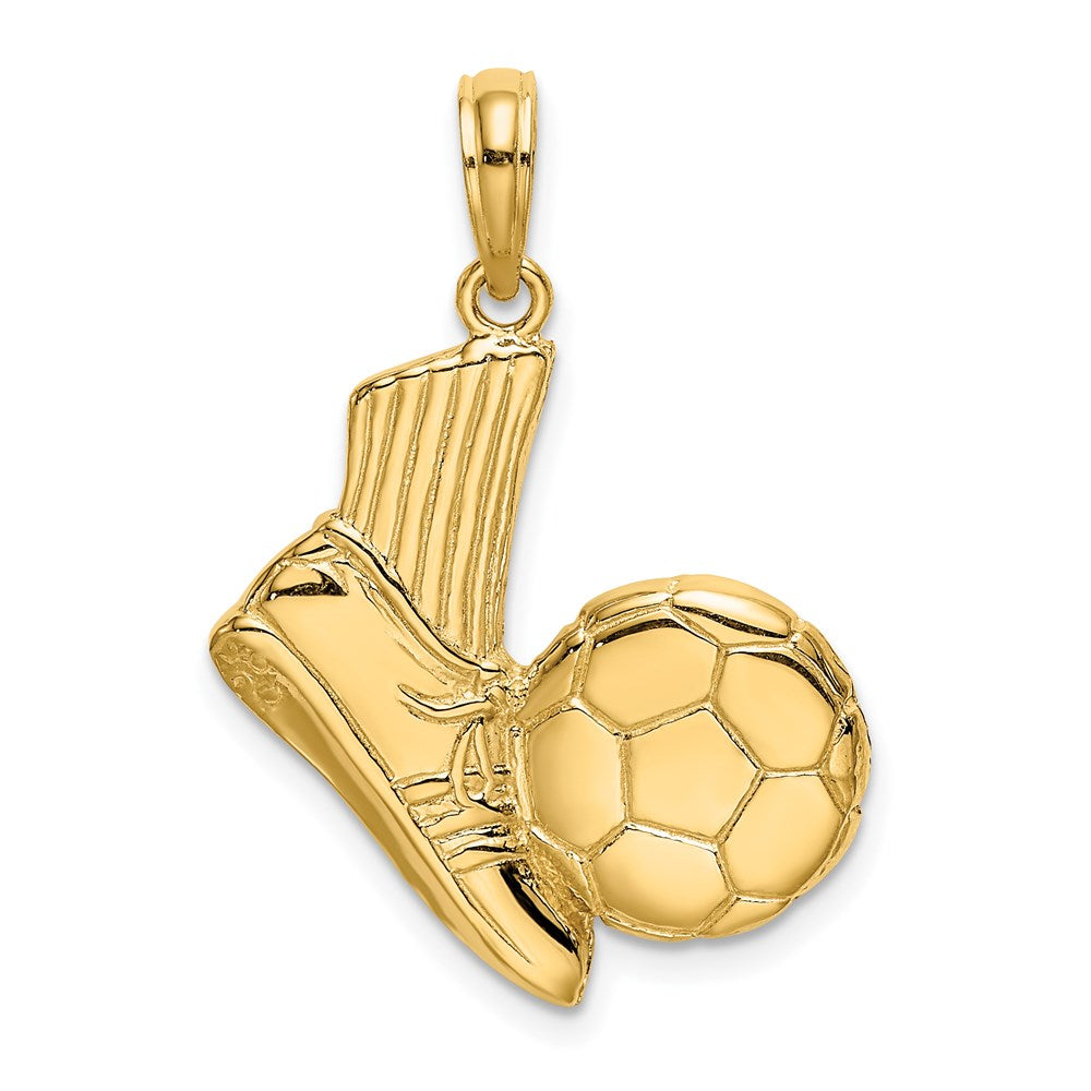 14k Yellow Gold 2-D Soccer Shoe Kicking Ball Charm