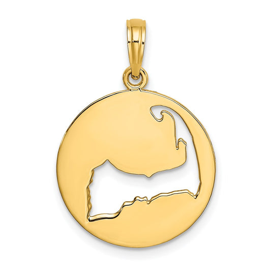 14k Yellow Gold Polished Cut-Out CAPE COD Map Charm