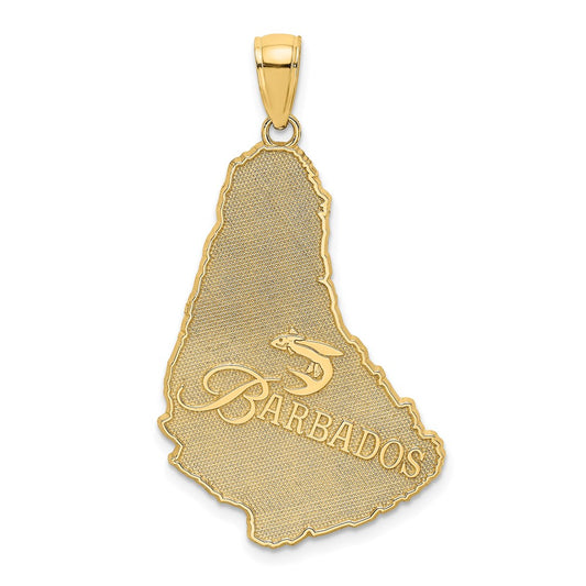 14k Yellow Gold Textured BARBADOS Map Charm