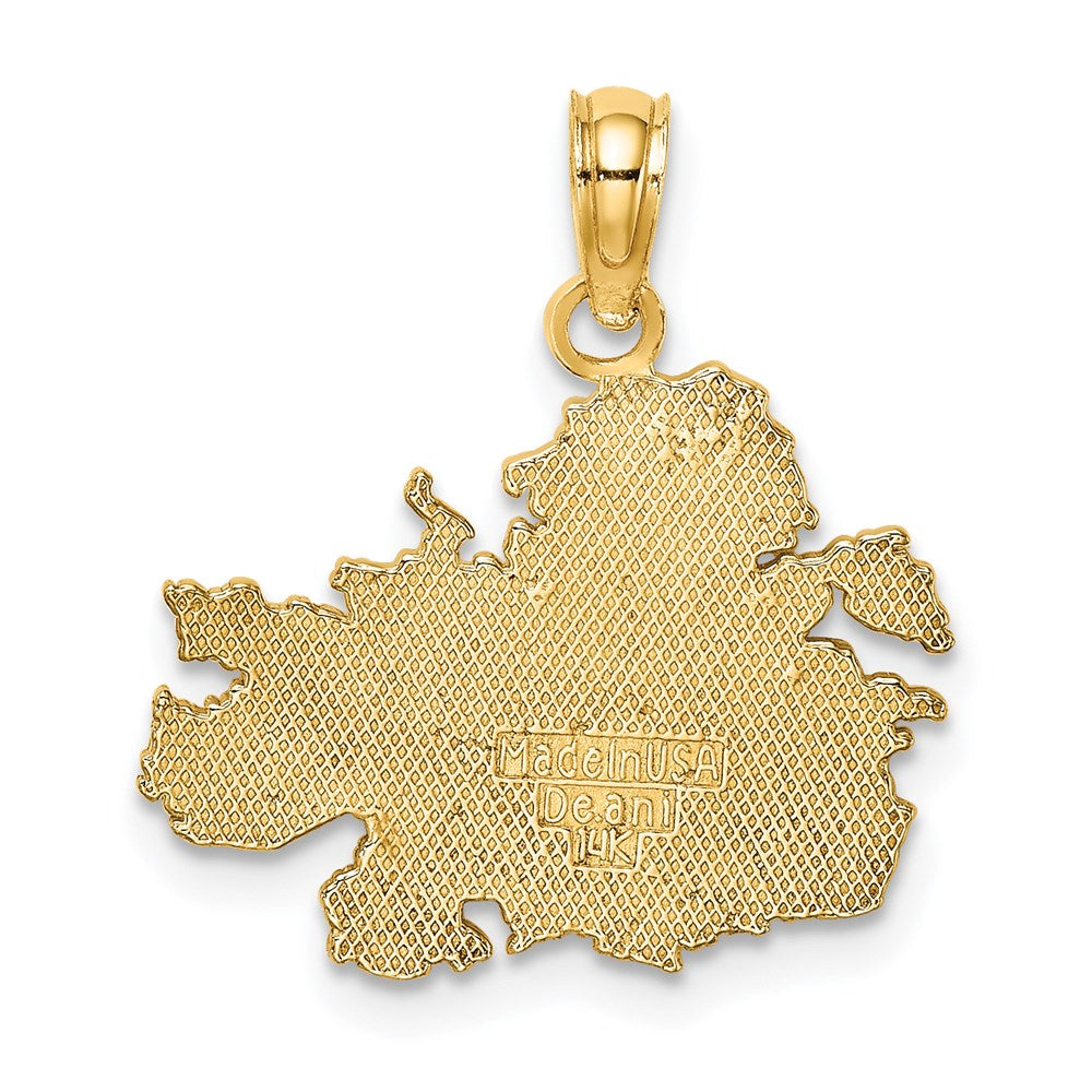 14k Yellow Gold Polished and Engraved ANTIGUA MAP Charm