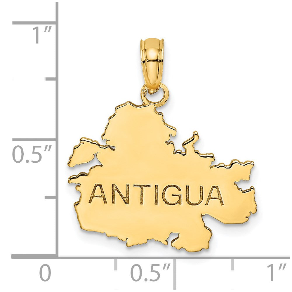 14k Yellow Gold Polished and Engraved ANTIGUA MAP Charm