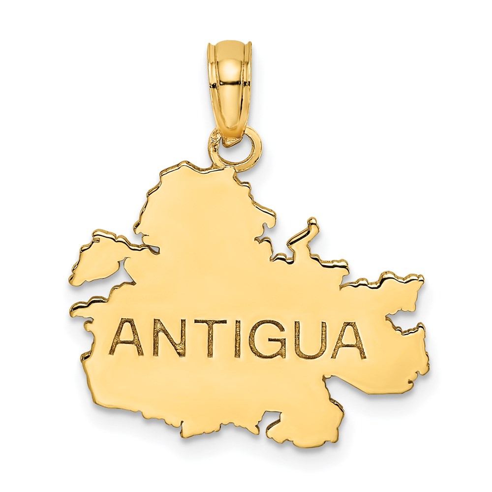 14k Yellow Gold Polished and Engraved ANTIGUA MAP Charm