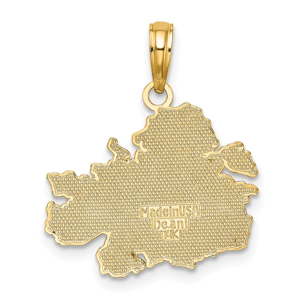 14k Yellow Gold Textured and Raised Letters ANTIGUA Map Charm