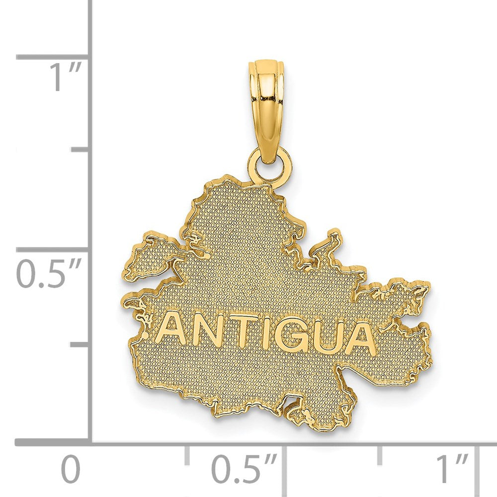 14k Yellow Gold Textured and Raised Letters ANTIGUA Map Charm