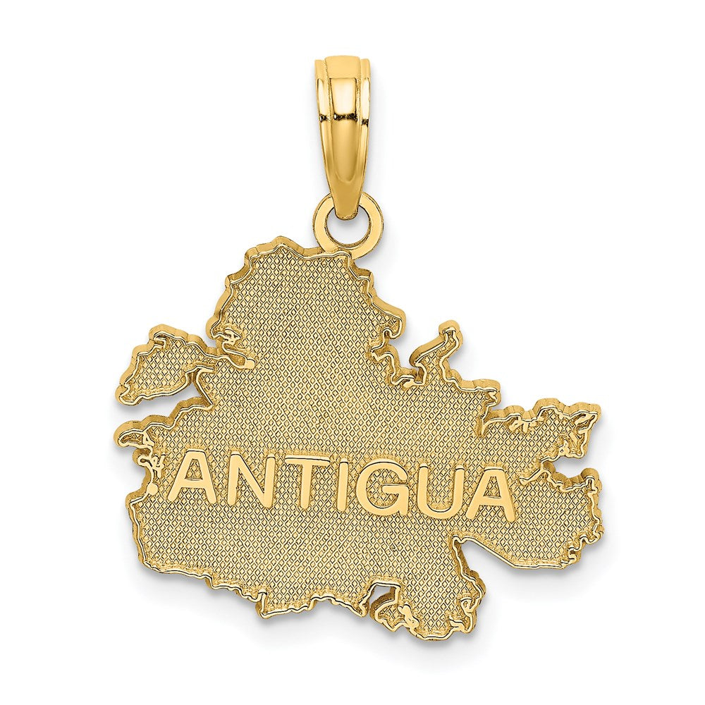 14k Yellow Gold Textured and Raised Letters ANTIGUA Map Charm