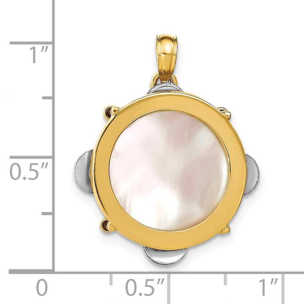 14k Two-tone Gold 3-D Moveable Tambourine w/Mother of Pearl Charm