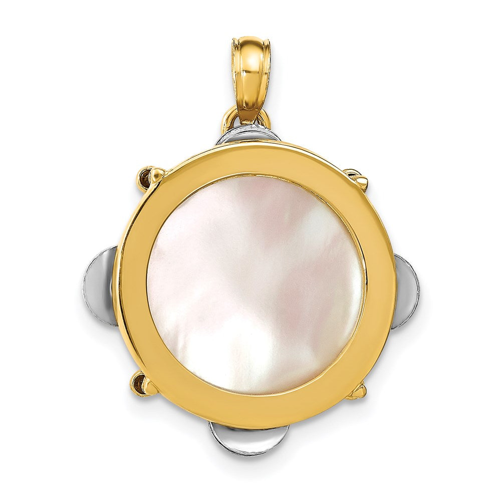 14k Two-tone Gold 3-D Moveable Tambourine w/Mother of Pearl Charm