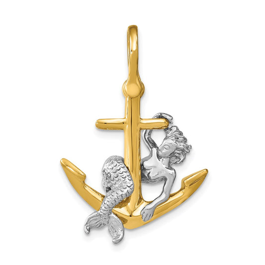 14k Two-tone Gold Two-tone Gold 3-D Anchor and Mermaid Charm