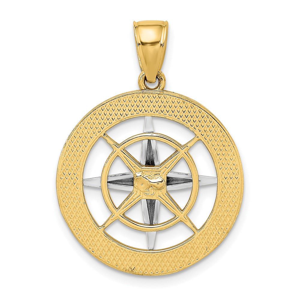 14k Two-tone Gold Nautical Compass w/White Gold Needle Charm