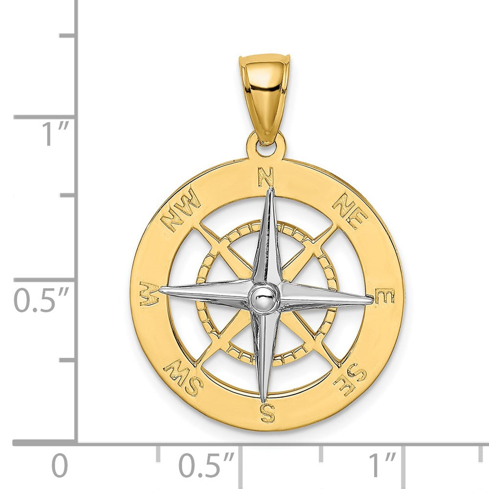 14k Two-tone Gold Nautical Compass w/White Gold Needle Charm