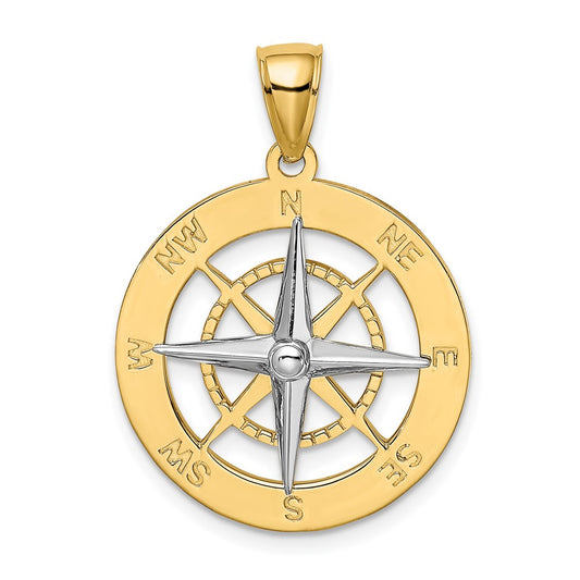 14k Two-tone Gold Nautical Compass w/White Gold Needle Charm