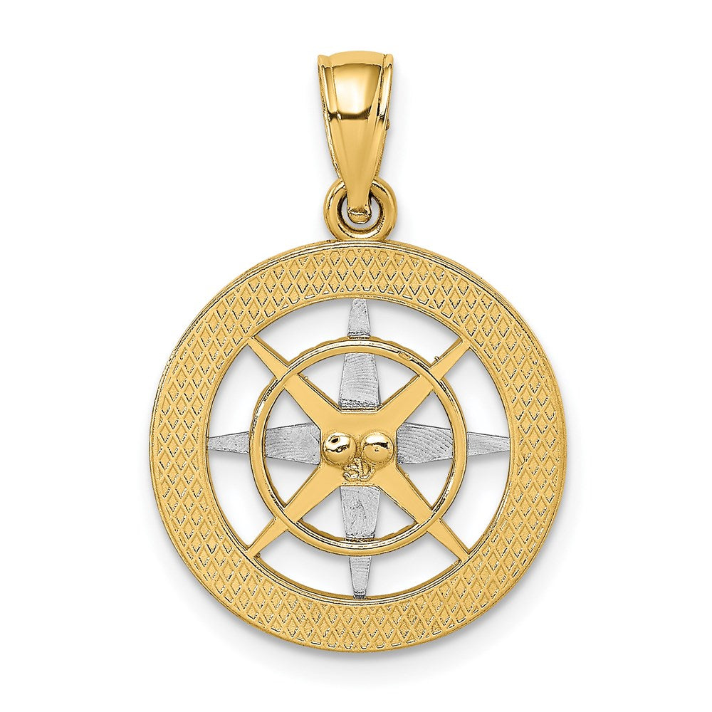 14k Two-tone Gold Nautical Compass w/White Gold Needle Charm