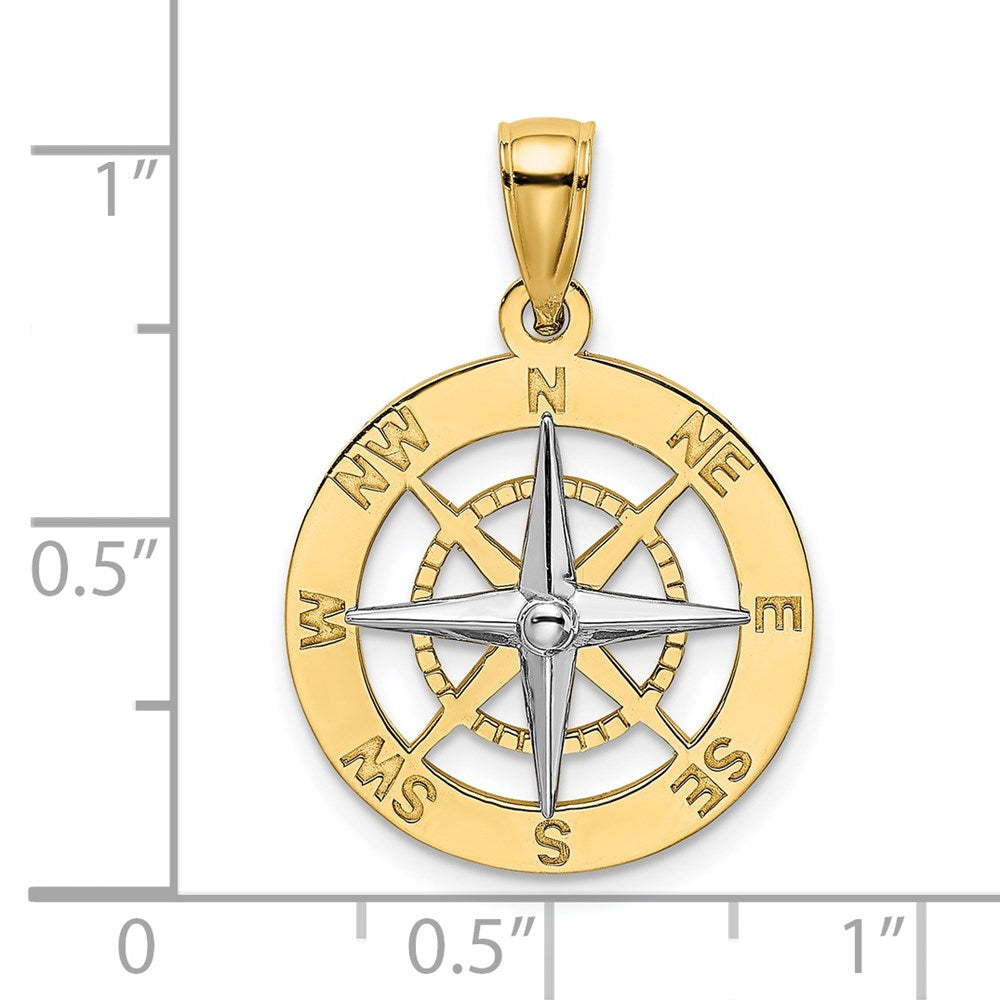 14k Two-tone Gold Nautical Compass w/White Gold Needle Charm