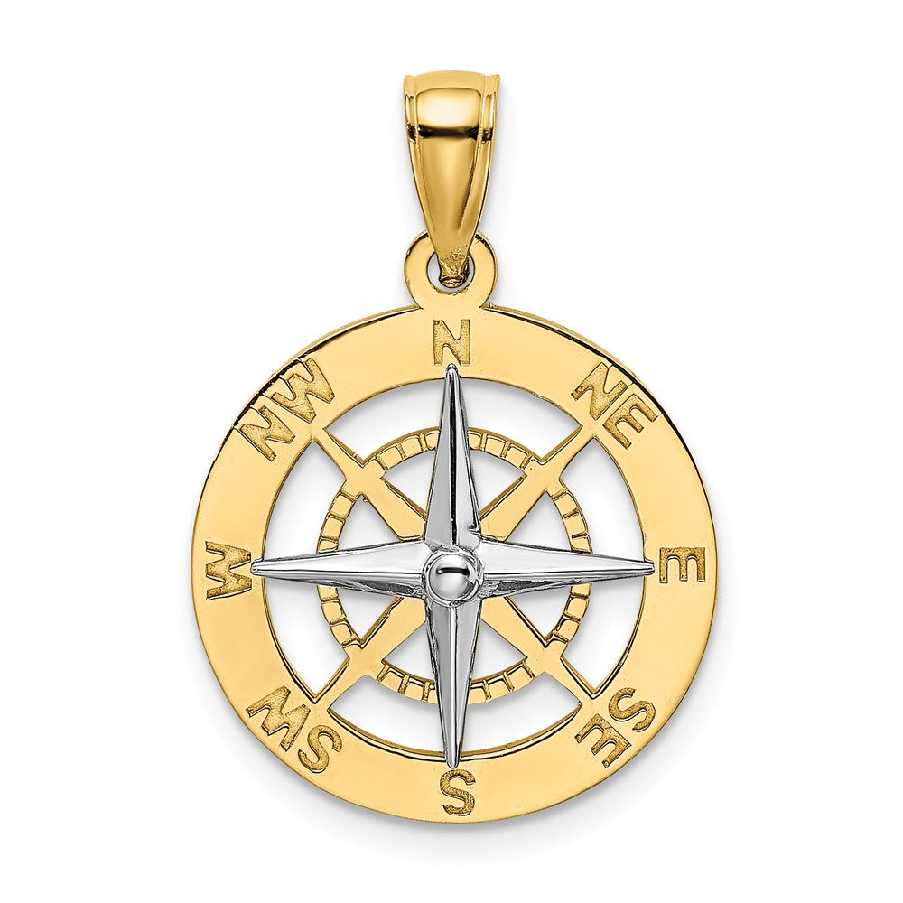 14k Two-tone Gold Nautical Compass w/White Gold Needle Charm