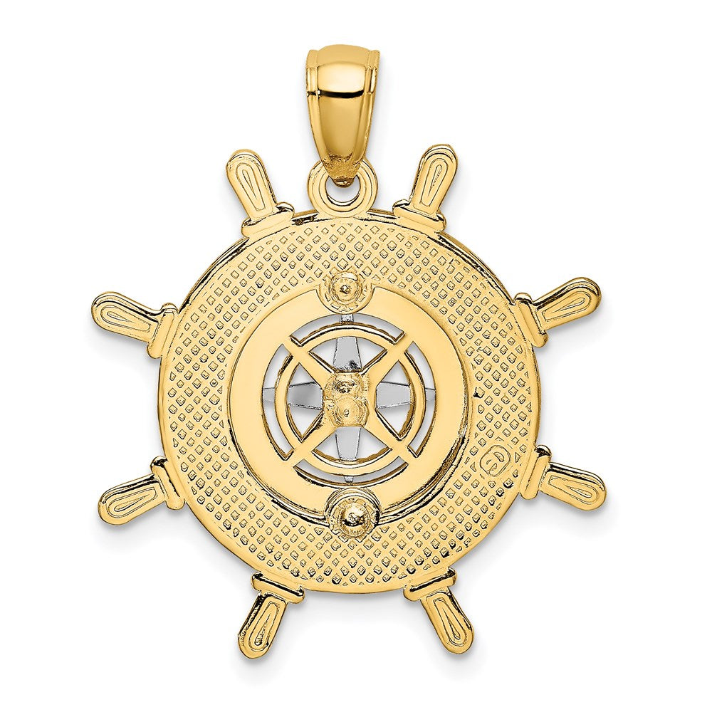 14k Two-tone Gold Ships Wheel w/ Nautical Compass Charm