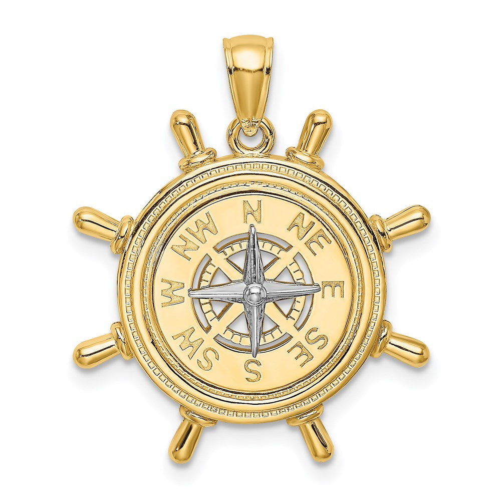 14k Two-tone Gold Ships Wheel w/ Nautical Compass Charm