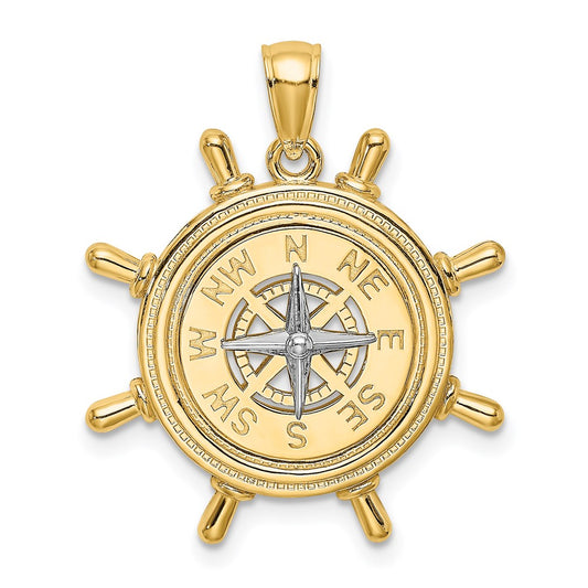 14k Two-tone Gold Ships Wheel w/ Nautical Compass Charm