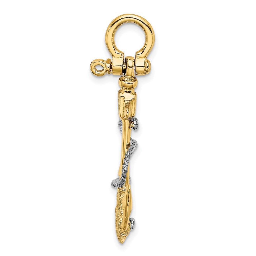 14k Two-tone Gold 3-D Small Anchor w/Rope and Shackle Bail Charm